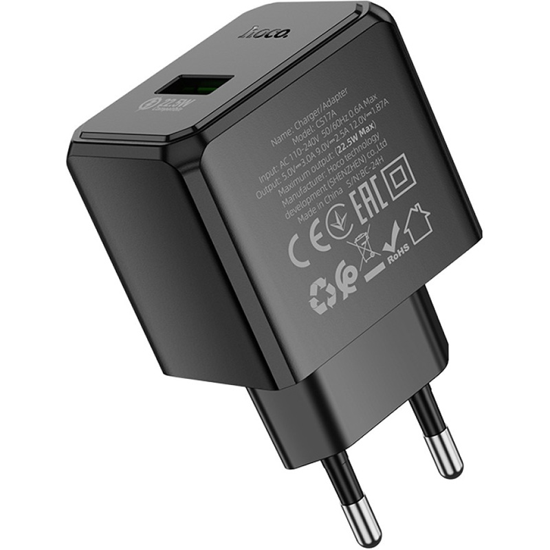 Зарядное устройство HOCO CS17A Wish 1xUSB-A, QC3.0 Black (HOCO CS17A/W)