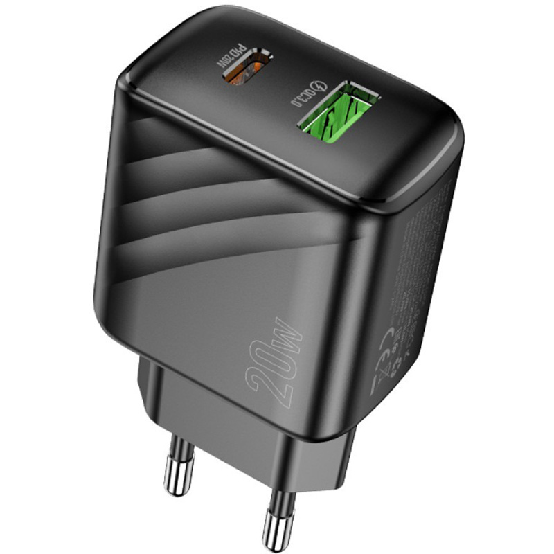 Зарядний пристрій HOCO CS25A Rico 1xUSB-C, 1xUSB-A, PD20W, QC3.0 Black (6942007639781)