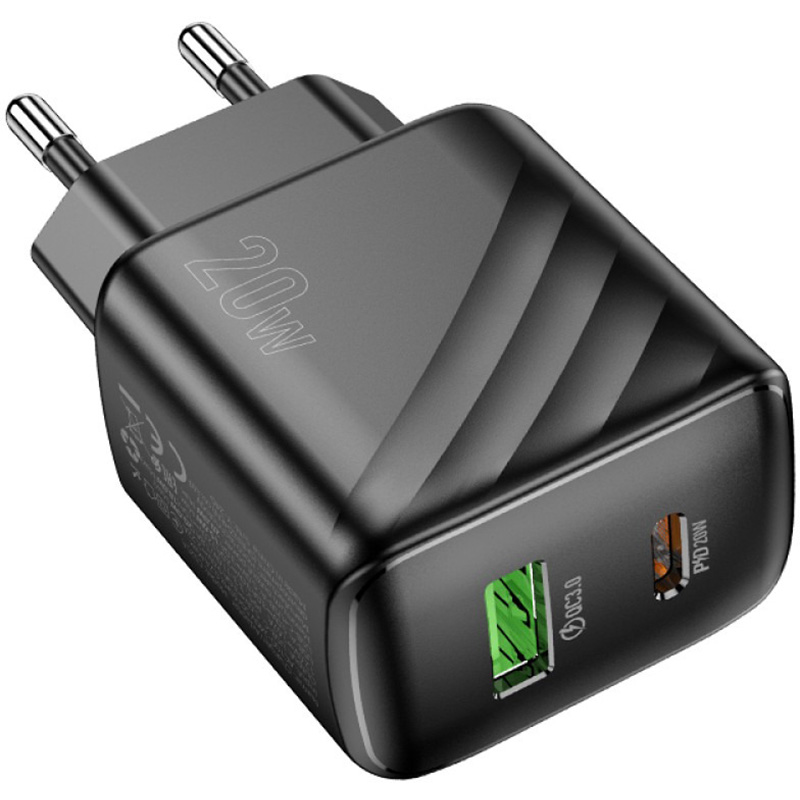 Зарядний пристрій HOCO CS25A Rico 1xUSB-C, 1xUSB-A, PD20W, QC3.0 Black (6942007639781)
