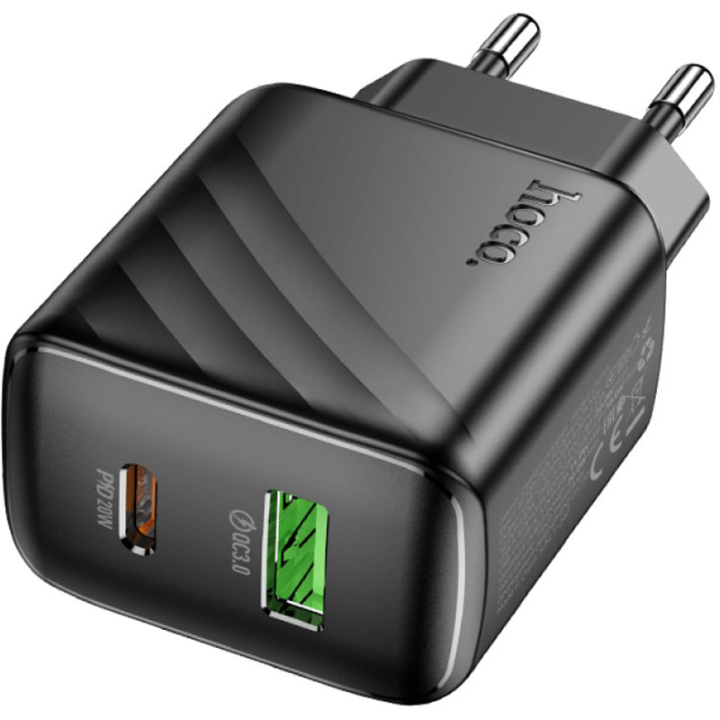Зарядний пристрій HOCO CS25A Rico 1xUSB-C, 1xUSB-A, PD20W, QC3.0 Black (6942007639781)