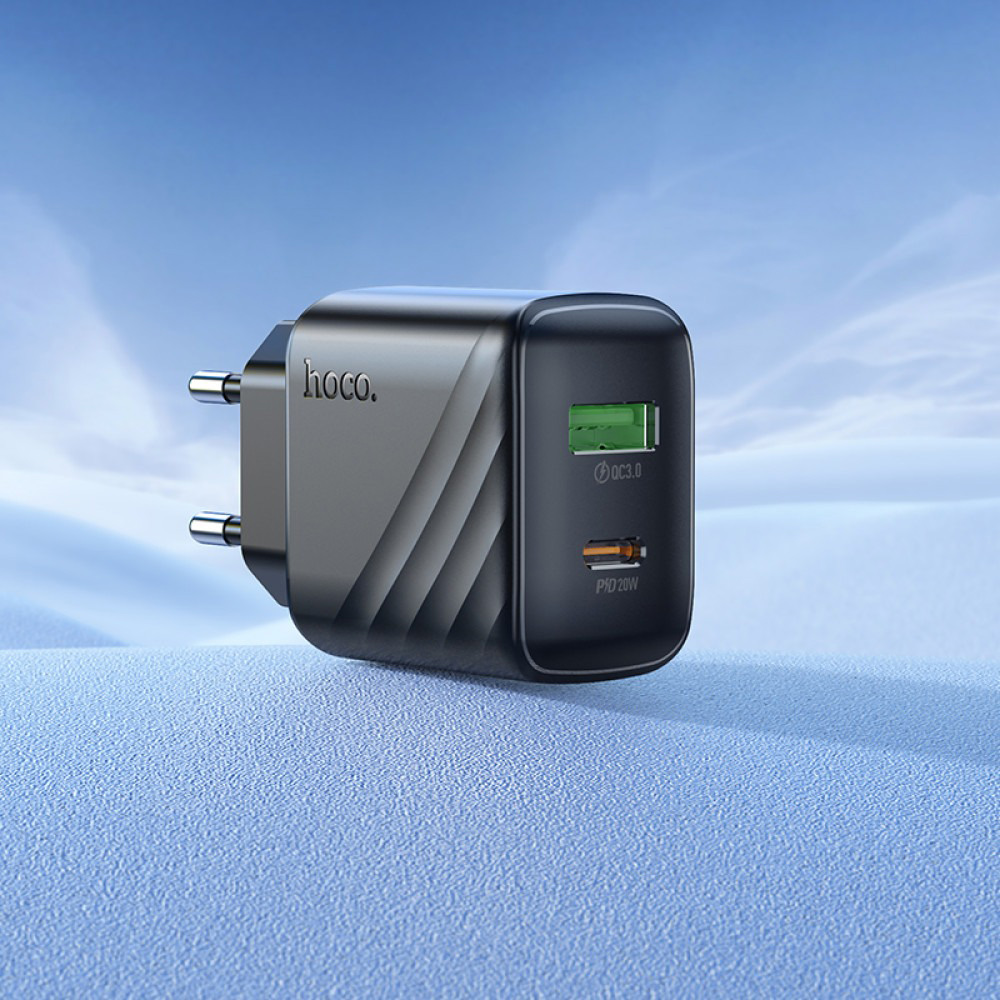 Зарядний пристрій HOCO CS25A Rico 1xUSB-C, 1xUSB-A, PD20W, QC3.0 Black (6942007639781)