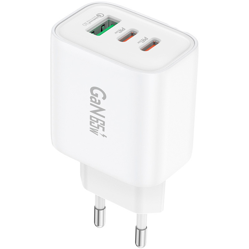 Зарядное устройство FONENG GAN10 1xUSB-A, 2xUSB-C PD65W Fast Charger White w/Type-C cable