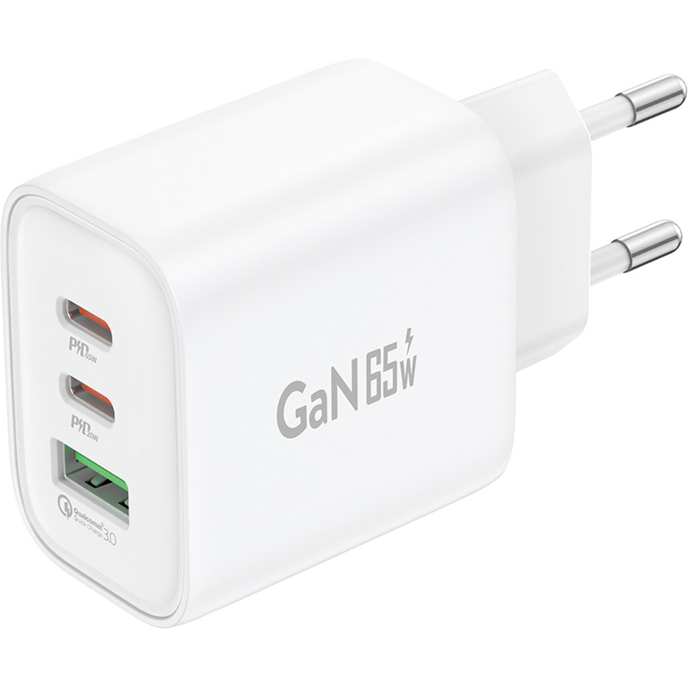 Зарядное устройство FONENG GAN10 1xUSB-A, 2xUSB-C PD65W Fast Charger White w/Type-C cable