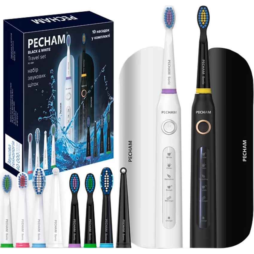 Набір електричних зубних щіток PECHAM Travel Set PC-084 Black & White