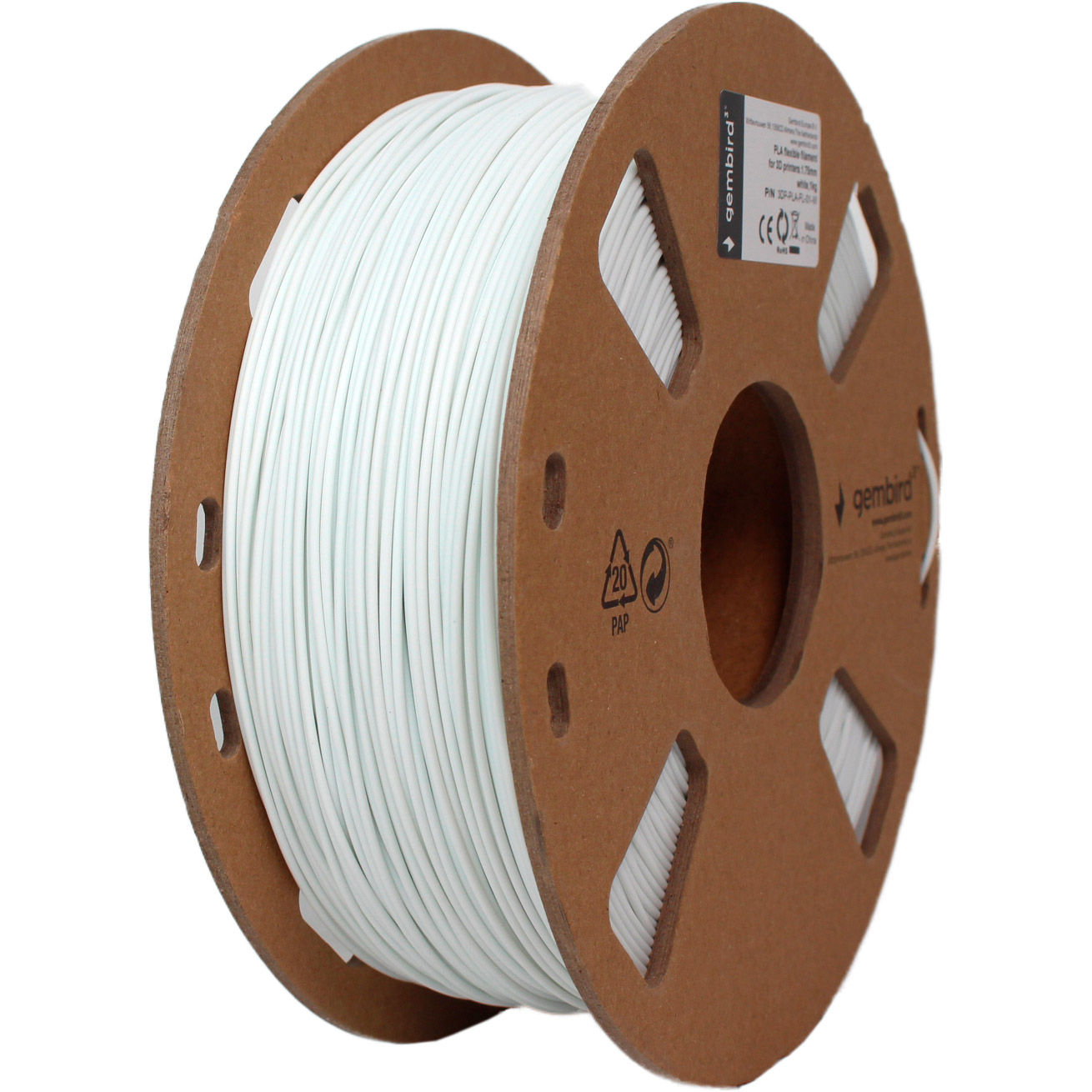 Пластик (філамент) для 3D принтера GEMBIRD PLA Flexible 1.75mm, 1кг, White (3DP-PLA-FL-01-W)