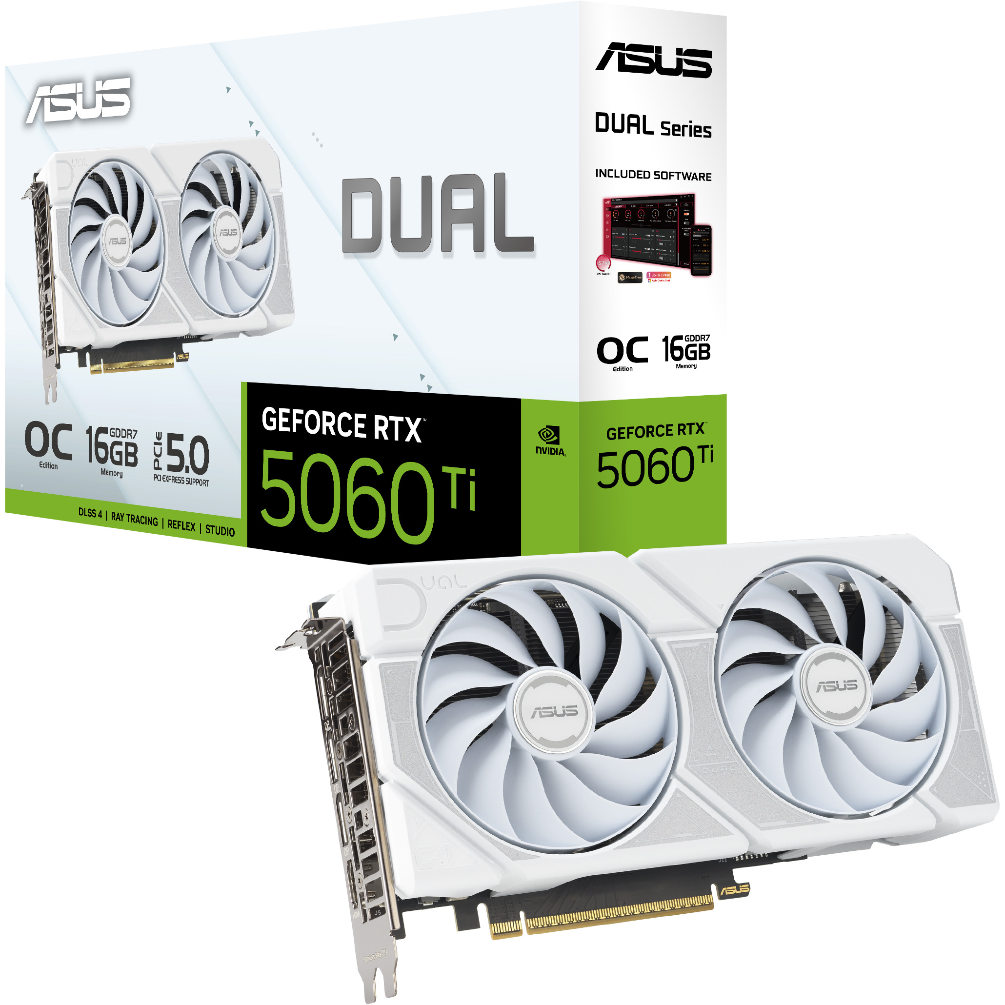 Відеокарта ASUS Dual GeForce RTX 5060 Ti 16GB GDDR7 White OC Edition (DUAL-RTX5060TI-O16G-WHITE)