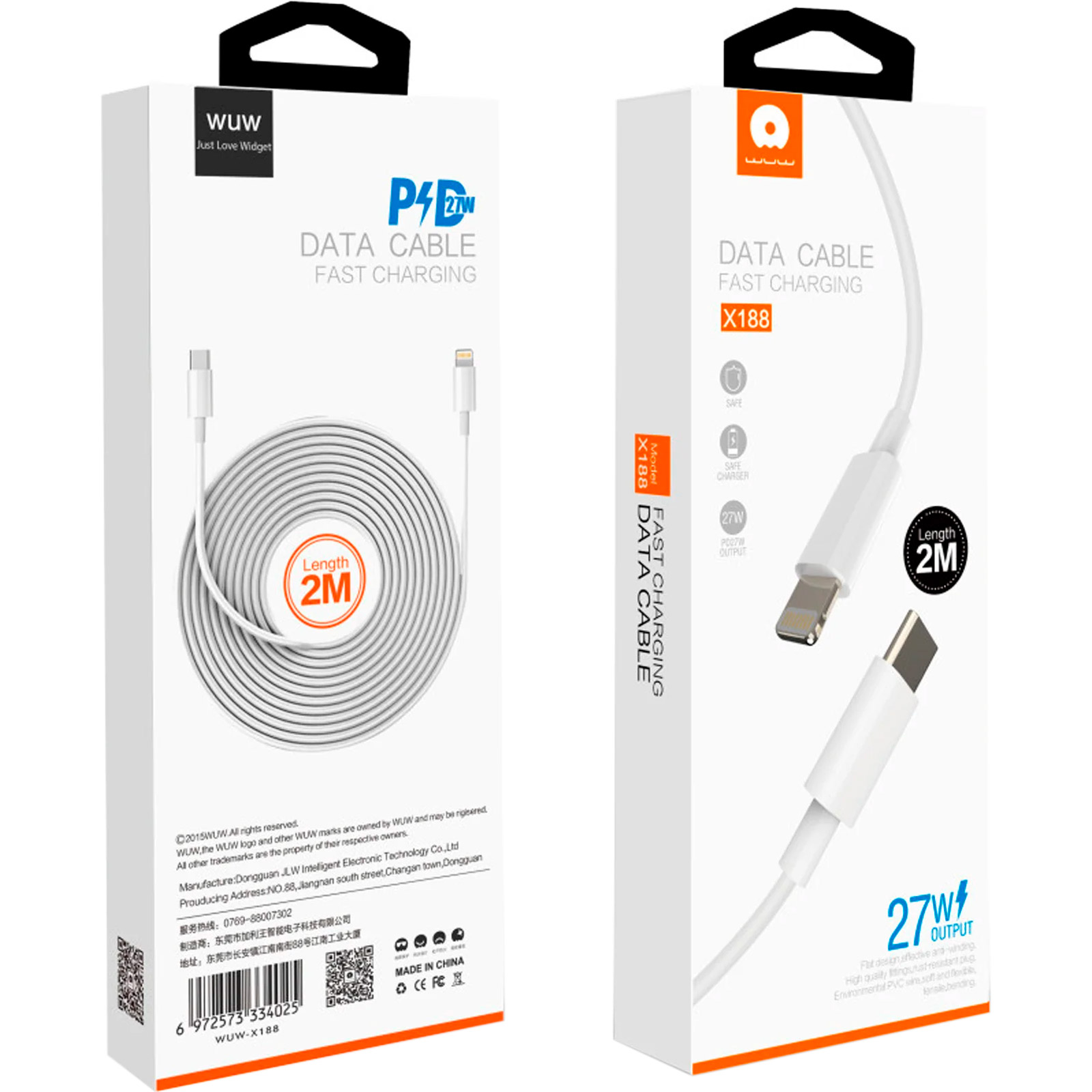Кабель WUW X188 Type-C to Lightning PD 27W 2м White