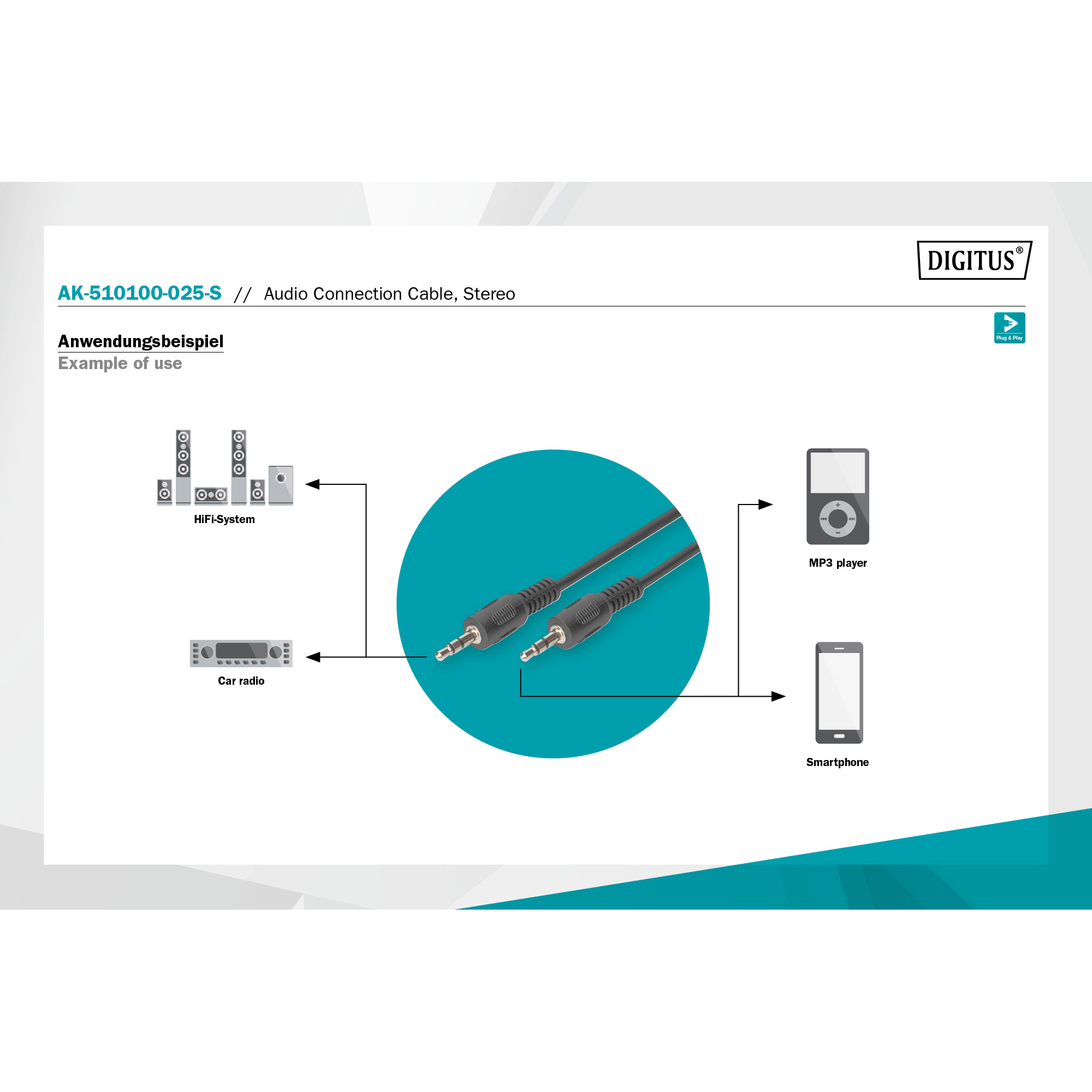 Кабель DIGITUS Audio Connection Cable mini-jack 3.5mm 2.5м Black (AK-510100-025-S)