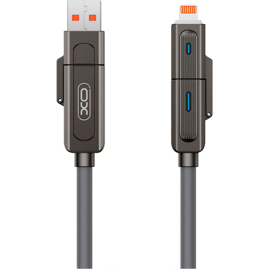 Кабель XO NB275 4-in-1 Type-C/USB-A to Type-C/Lightning 1м Gray
