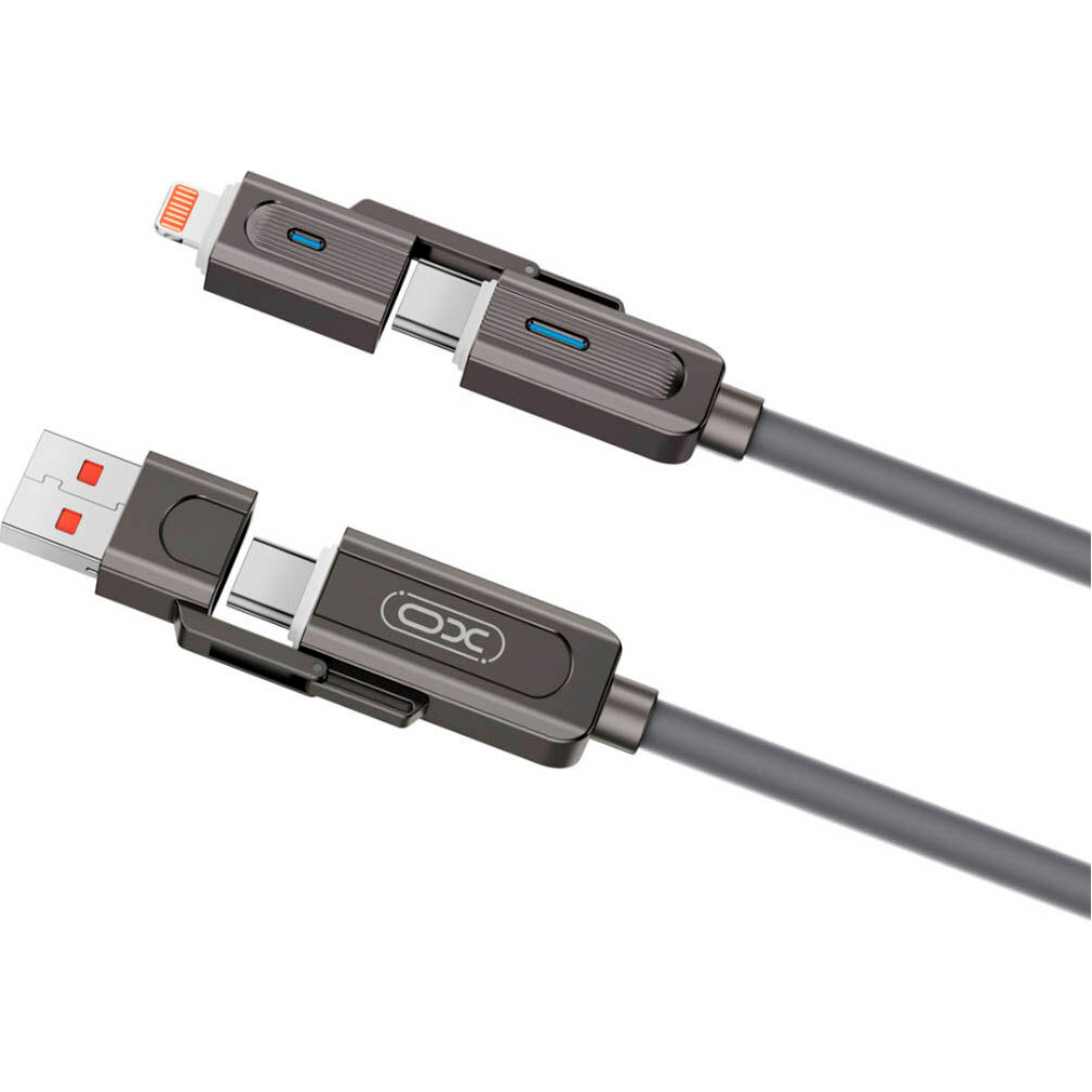 Кабель XO NB275 4-in-1 Type-C/USB-A to Type-C/Lightning 1м Gray