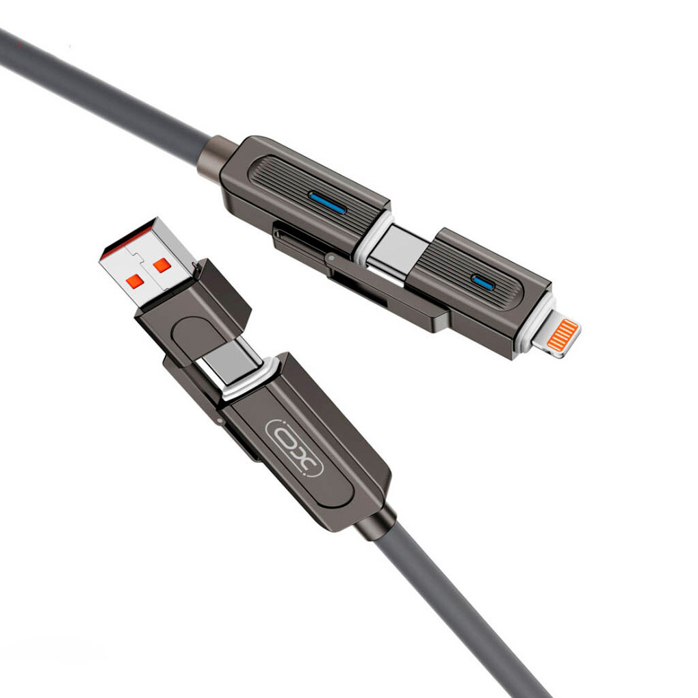 Кабель XO NB275 4-in-1 Type-C/USB-A to Type-C/Lightning 1м Gray