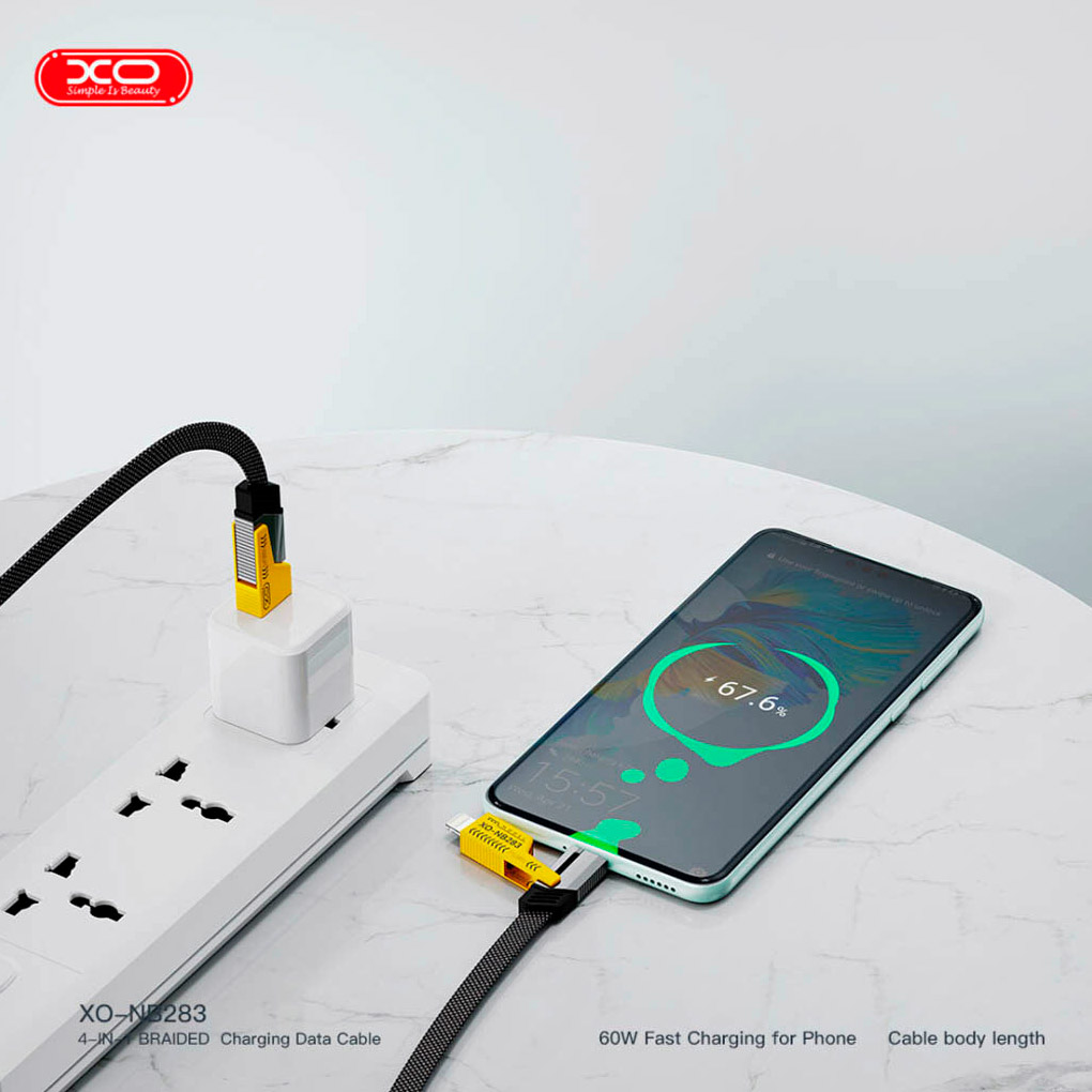 Кабель XO NB283 4-in-1 Type-C/USB-A to Type-C/Lightning 1м Ferrous