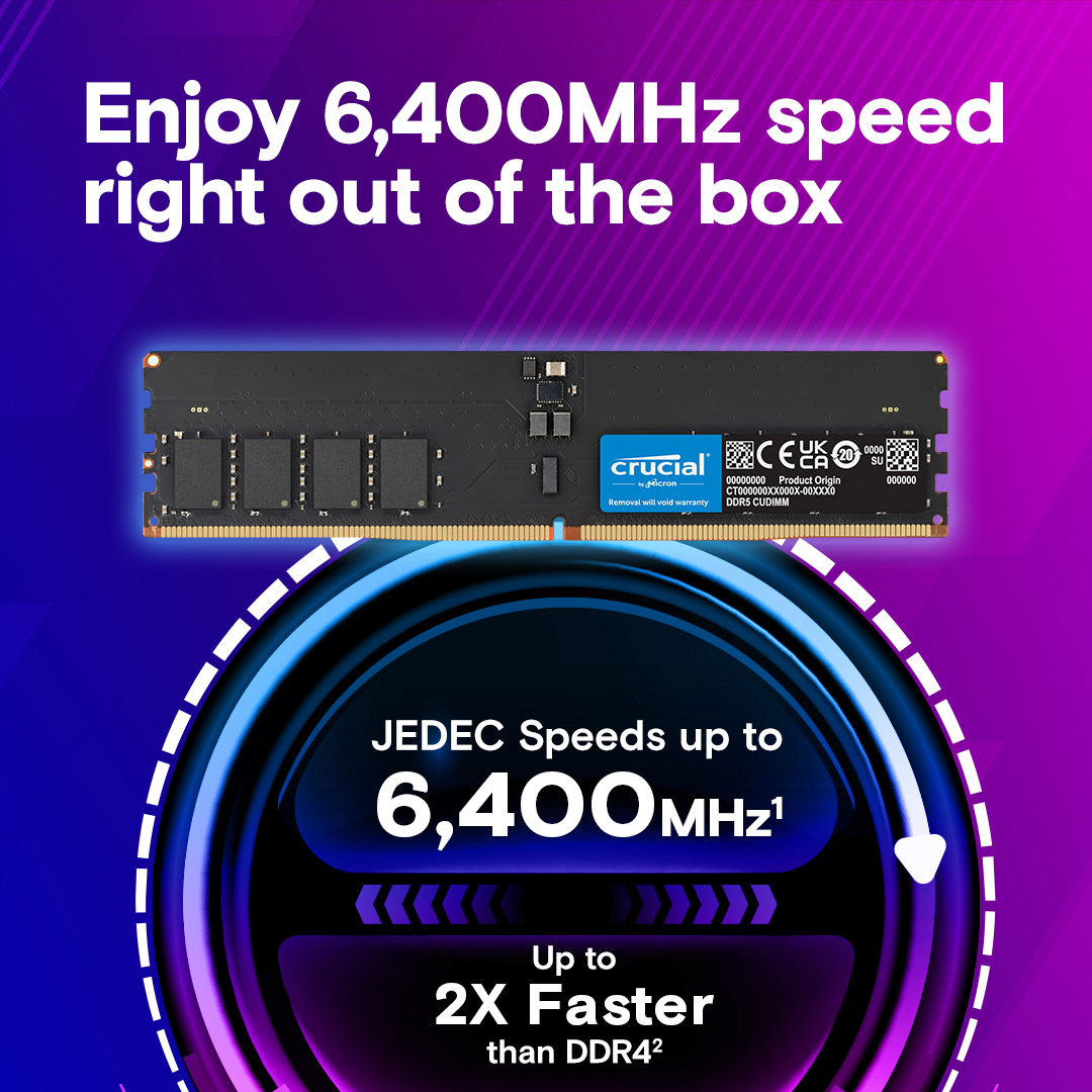 Модуль пам'яті CRUCIAL CUDIMM DDR5 6400MHz 64GB (CT64G64C52CU5)