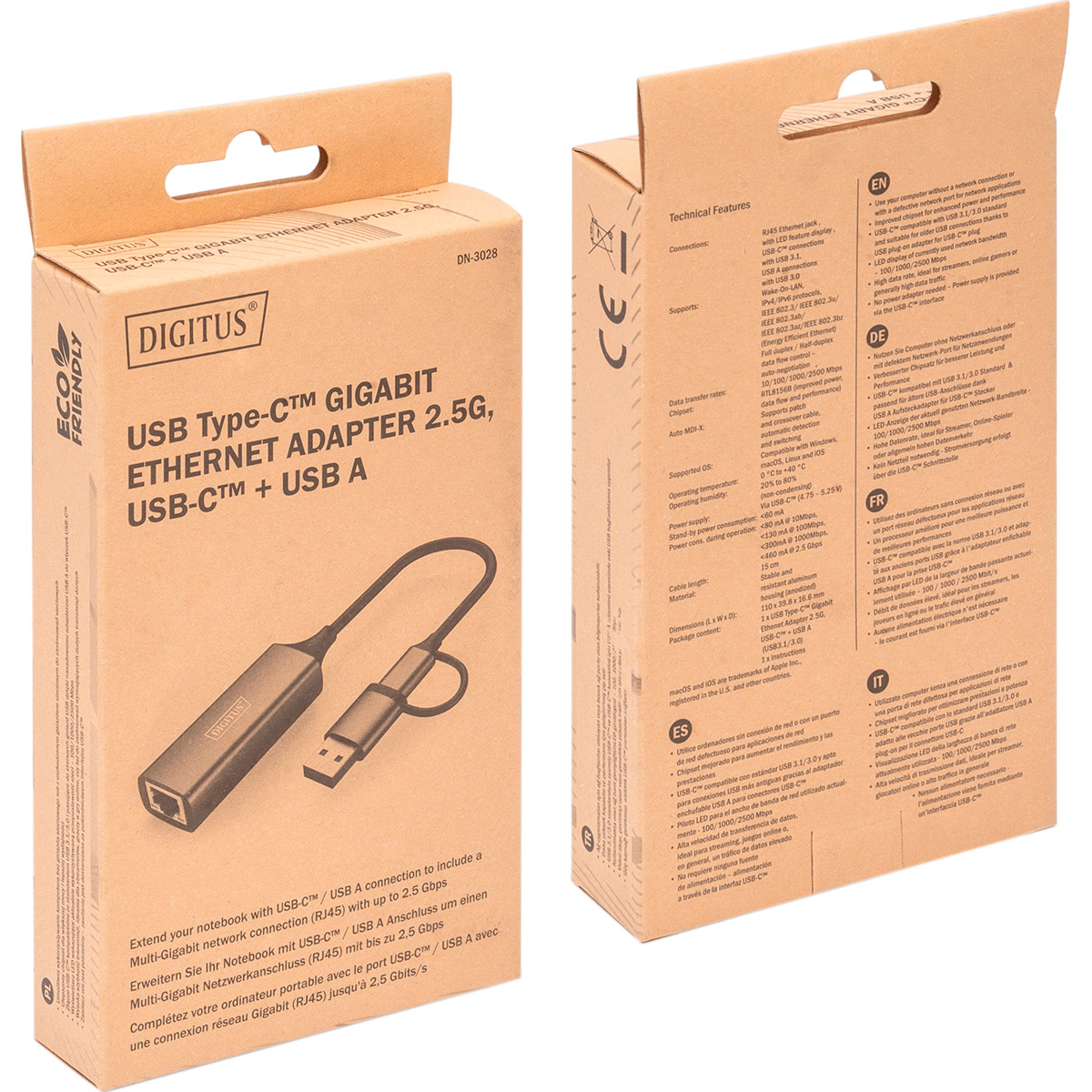 Мережевий адаптер DIGITUS USB 3.0/USB-C 3.1 to 2.5G Ethernet Adapter (DN-3028)