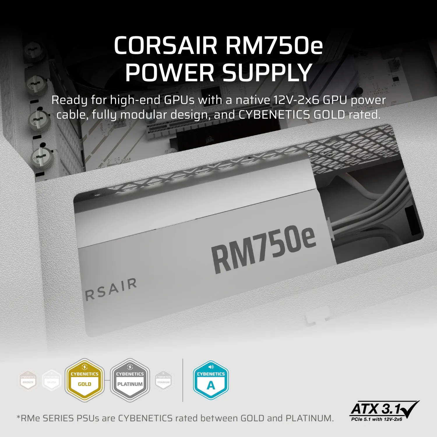 Блок питания 750W CORSAIR RM750e ATX 3.1 White (CP-9020292-EU)