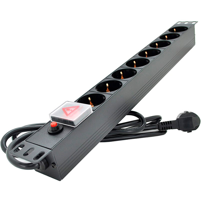 Блок розеток PIPO 19", 1U, 8xSchuko, 10А, с выключателем, 1.8м