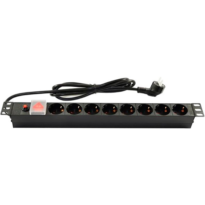 Блок розеток PIPO 19", 1U, 8xSchuko, 10А, с выключателем, 1.8м