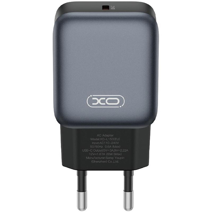 Зарядное устройство XO L153 1xUSB-C, PD20W Black (L153.BLACK)
