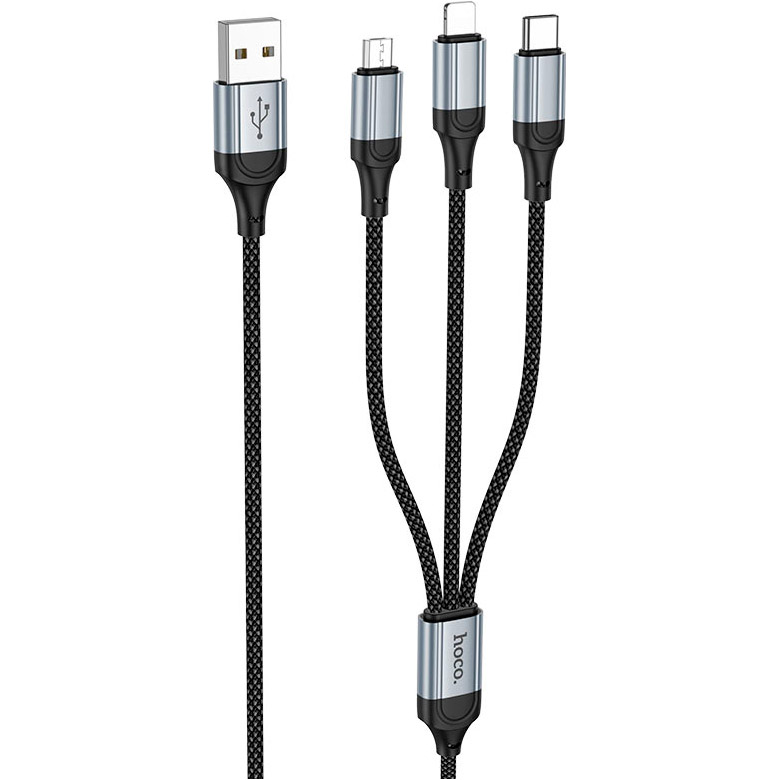 Кабель HOCO X102 Fresh 3-in-1 USB-A to Type-C/Lightning/Micro-USB 1м Black