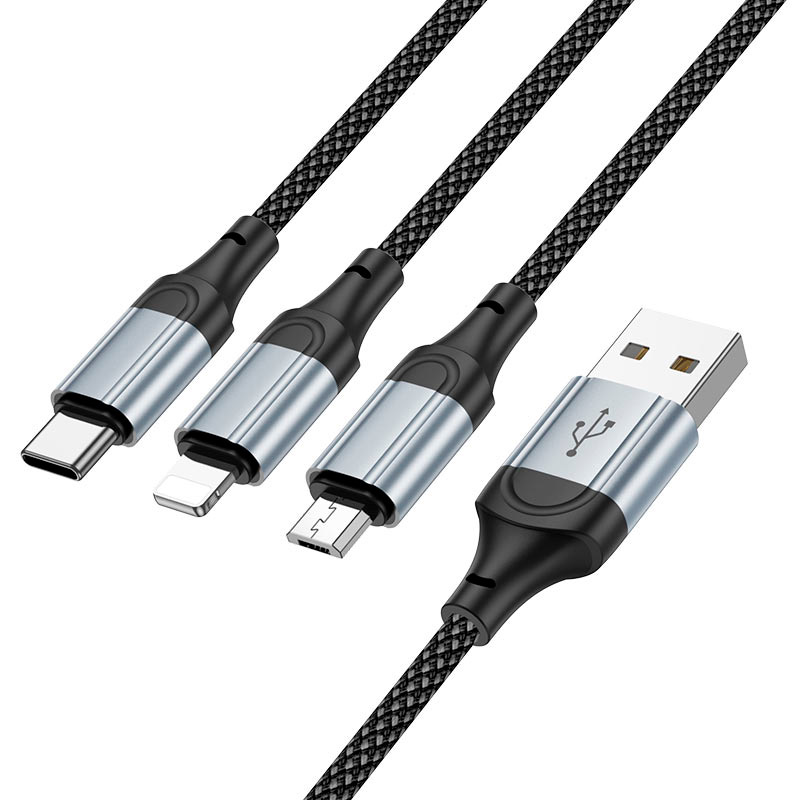 Кабель HOCO X102 Fresh 3-in-1 USB-A to Type-C/Lightning/Micro-USB 1м Black
