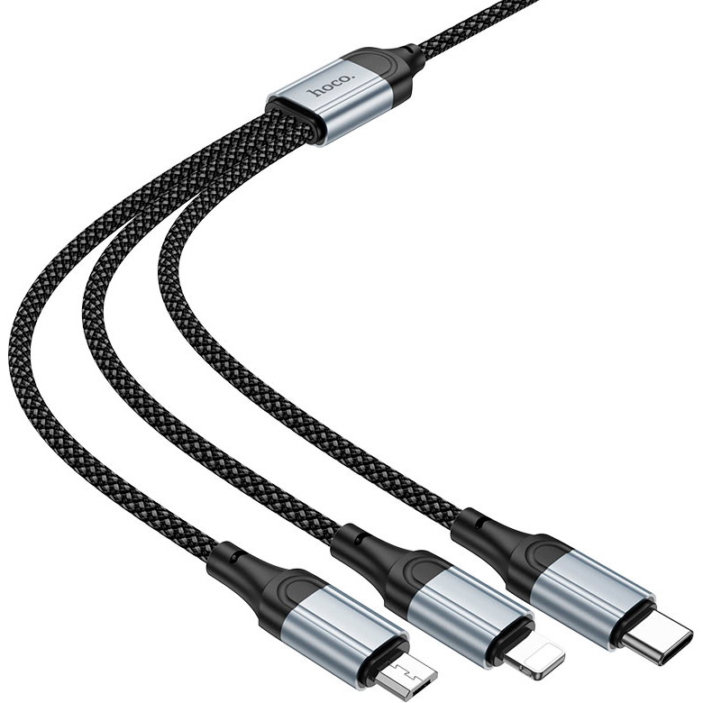 Кабель HOCO X102 Fresh 3-in-1 USB-A to Type-C/Lightning/Micro-USB 1м Black