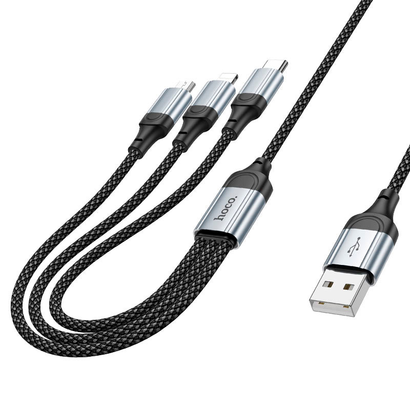 Кабель HOCO X102 Fresh 3-in-1 USB-A to Type-C/Lightning/Micro-USB 1м Black