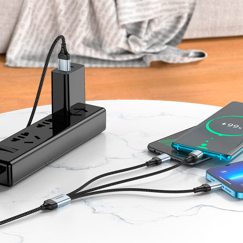 Кабель HOCO X102 Fresh 3-in-1 USB-A to Type-C/Lightning/Micro-USB 1м Black