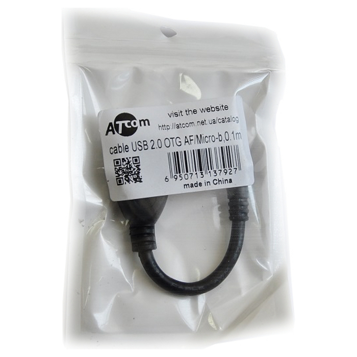 Кабель OTG ATCOM USB2.0 AF/Micro-BM 0.1м Black (3792)
