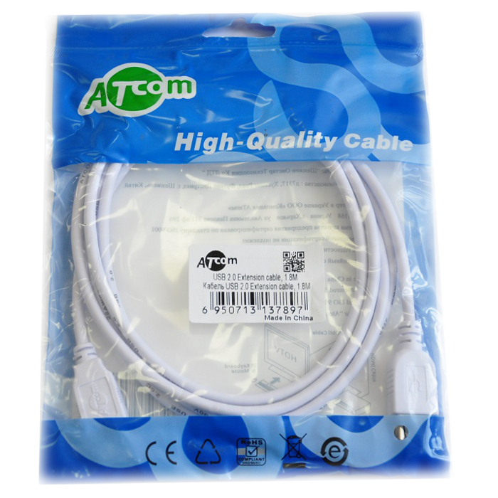 Кабель-удлинитель ATCOM USB2.0 AM/AF White 1.8м (3789)