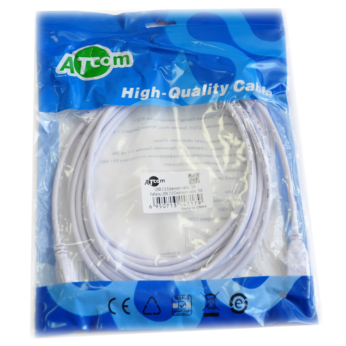 Кабель-удлинитель ATCOM USB2.0 AM/AF White 5м (4717)