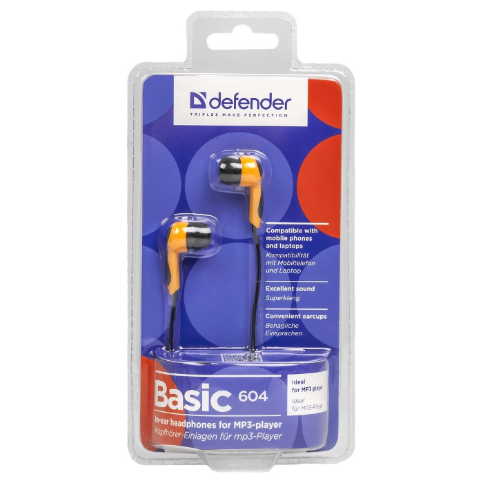 Наушники DEFENDER Basic 604 Black/Orange (63606)