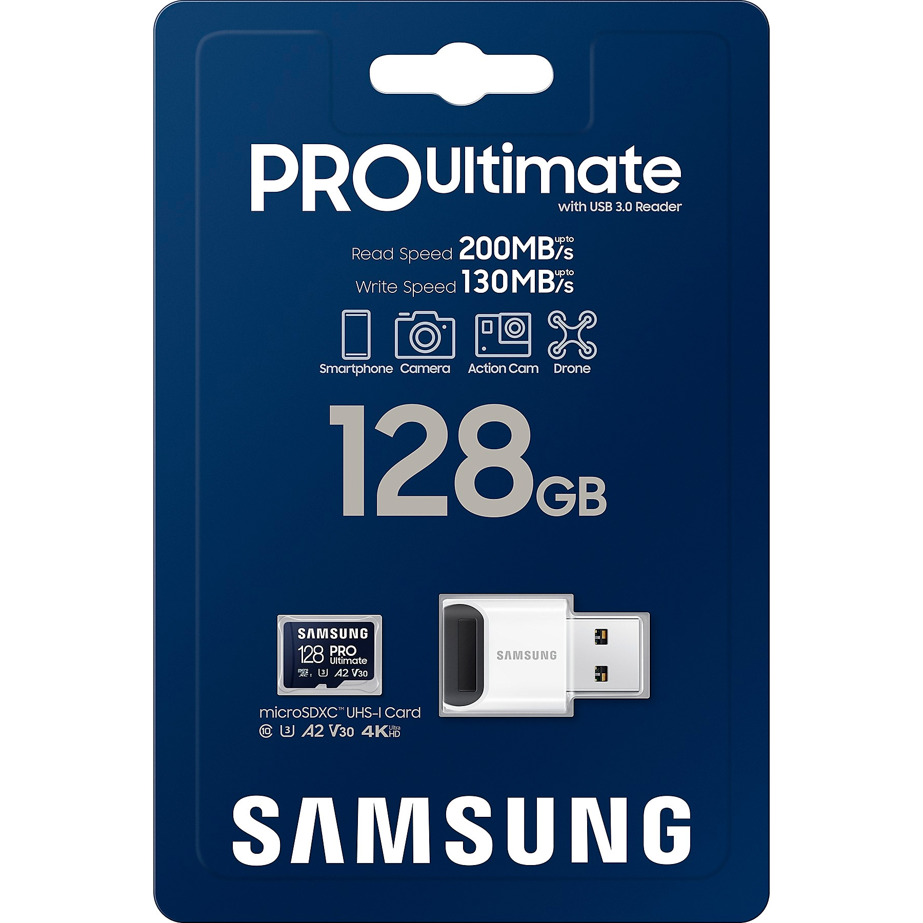 Карта памяти SAMSUNG microSDXC Pro Ultimate 128GB UHS-I U3 V30 A2 Class 10 w/USB-cardreader (MB-MY128SB/WW)