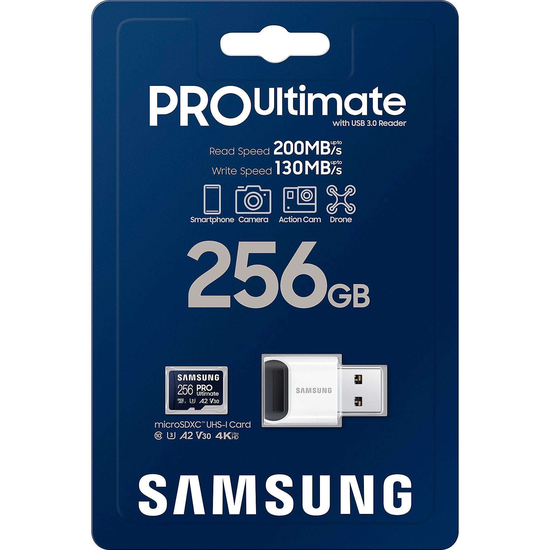 Карта пам'яті SAMSUNG microSDXC Pro Ultimate 256GB UHS-I U3 V30 A2 Class 10 w/USB-cardreader (MB-MY256SB/WW)