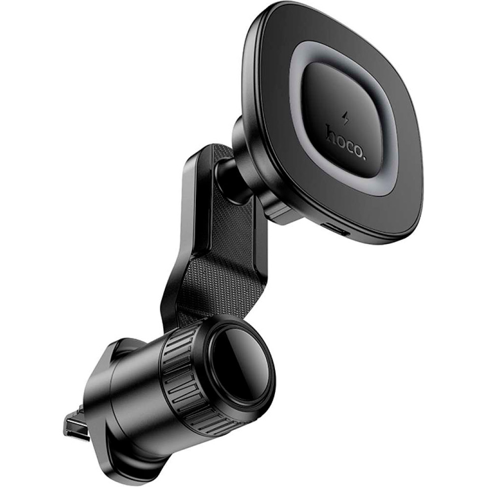 Автотримач з бездротовою зарядкою HOCO HW30 Crown Magnetic Wireless Charging Car Holder Air Outlet Black Metal Gray