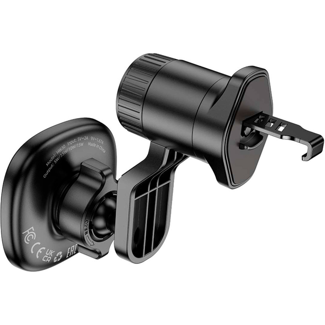 Автотримач з бездротовою зарядкою HOCO HW30 Crown Magnetic Wireless Charging Car Holder Air Outlet Black Metal Gray