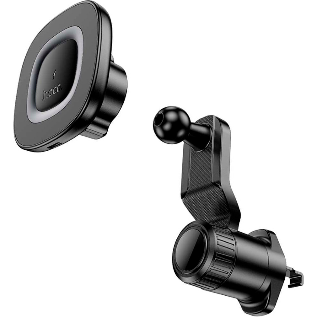Автотримач з бездротовою зарядкою HOCO HW30 Crown Magnetic Wireless Charging Car Holder Air Outlet Black Metal Gray