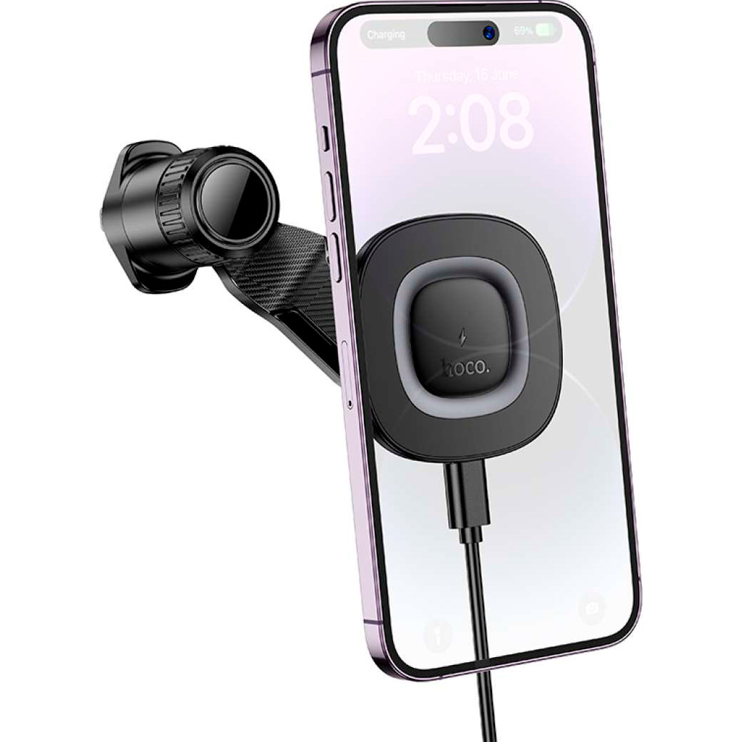 Автотримач з бездротовою зарядкою HOCO HW30 Crown Magnetic Wireless Charging Car Holder Air Outlet Black Metal Gray
