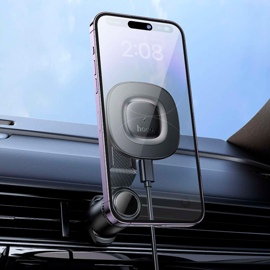 Автотримач з бездротовою зарядкою HOCO HW30 Crown Magnetic Wireless Charging Car Holder Air Outlet Black Metal Gray