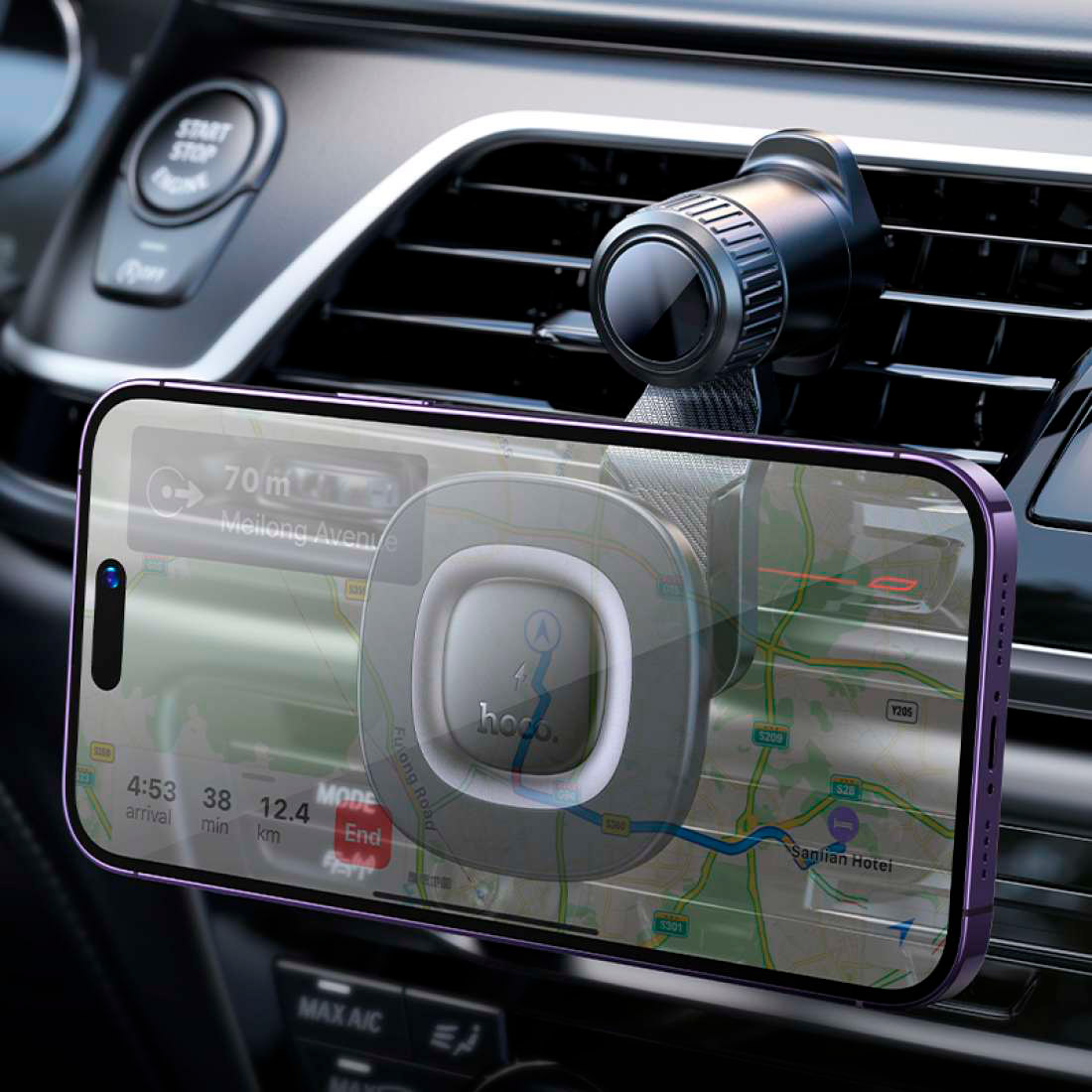 Автотримач з бездротовою зарядкою HOCO HW30 Crown Magnetic Wireless Charging Car Holder Air Outlet Black Metal Gray