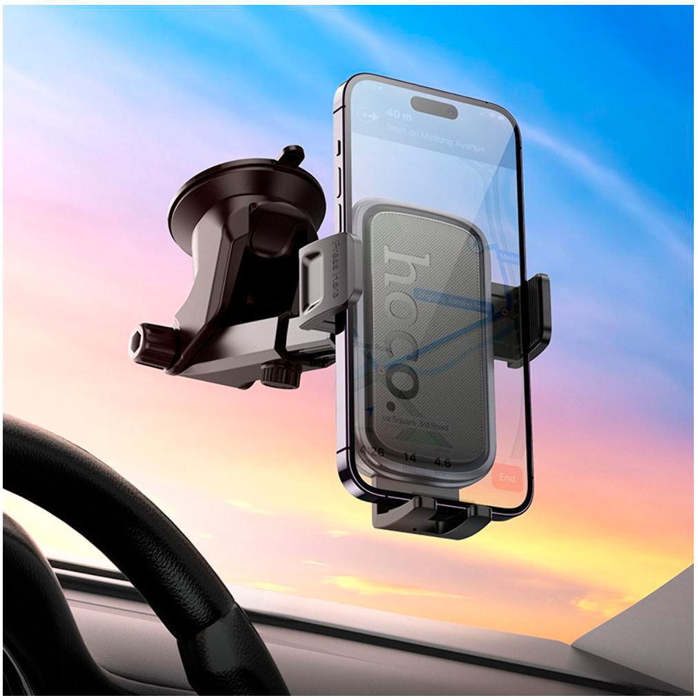 Автотримач для смартфона HOCO H79 Vista Push-Type Car Holder Ccenter console Black Metal Gray