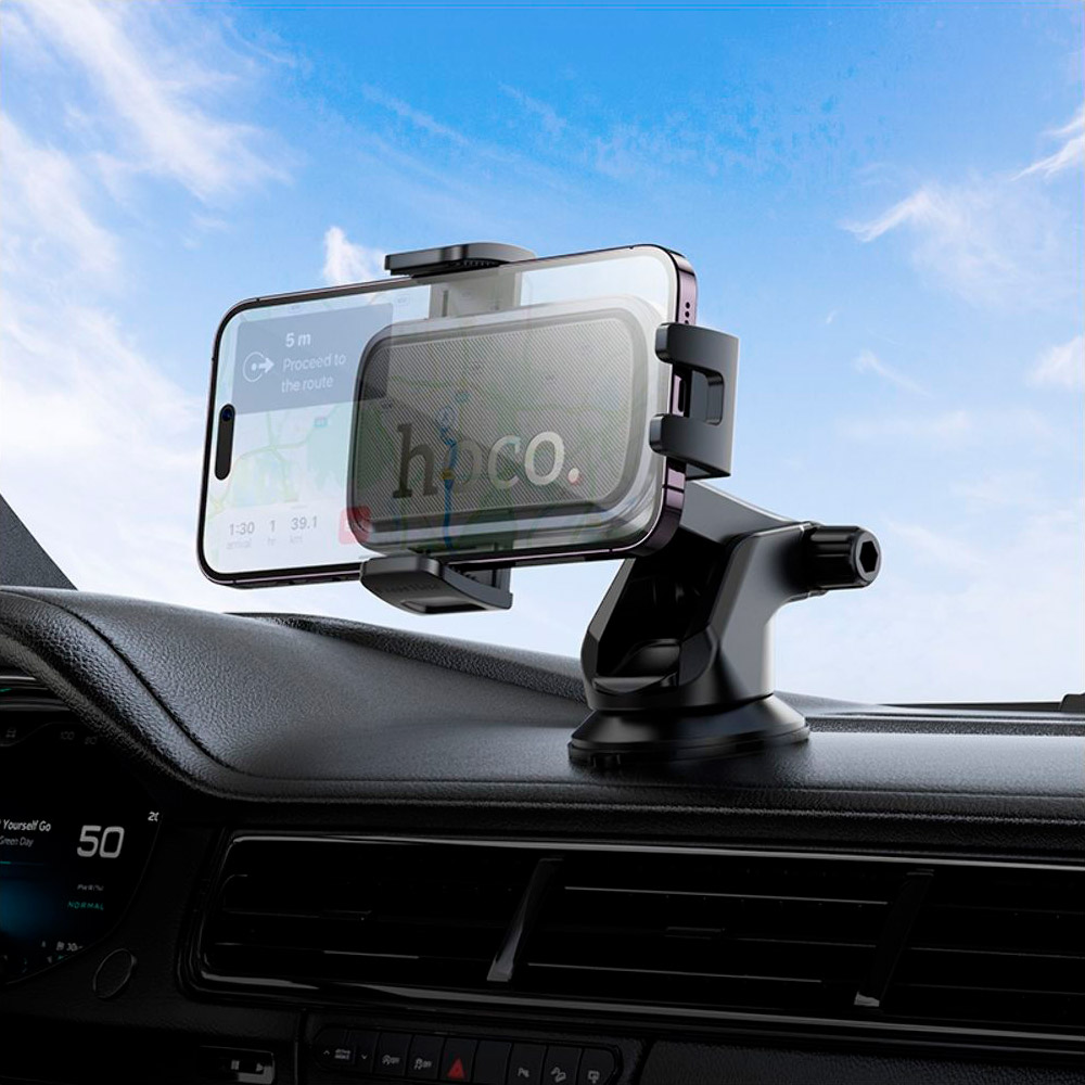 Автотримач для смартфона HOCO H79 Vista Push-Type Car Holder Ccenter console Black Metal Gray