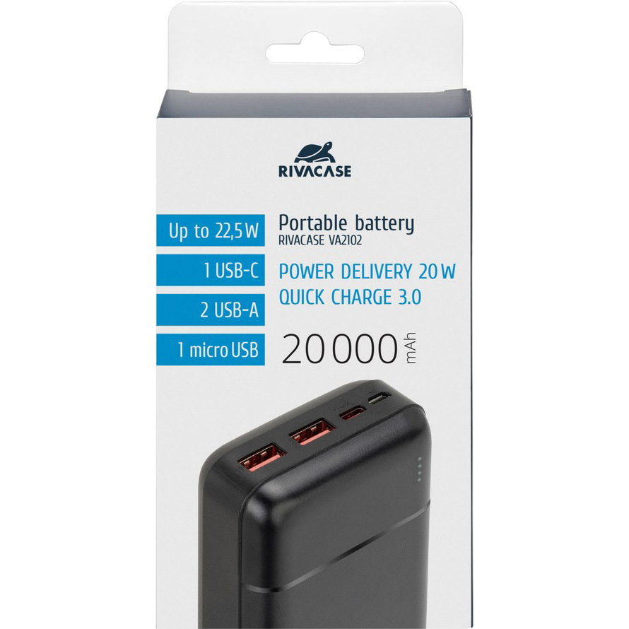 Повербанк RIVACASE Rivapower VA2102 QC/PD 22.5W 20000mAh Black