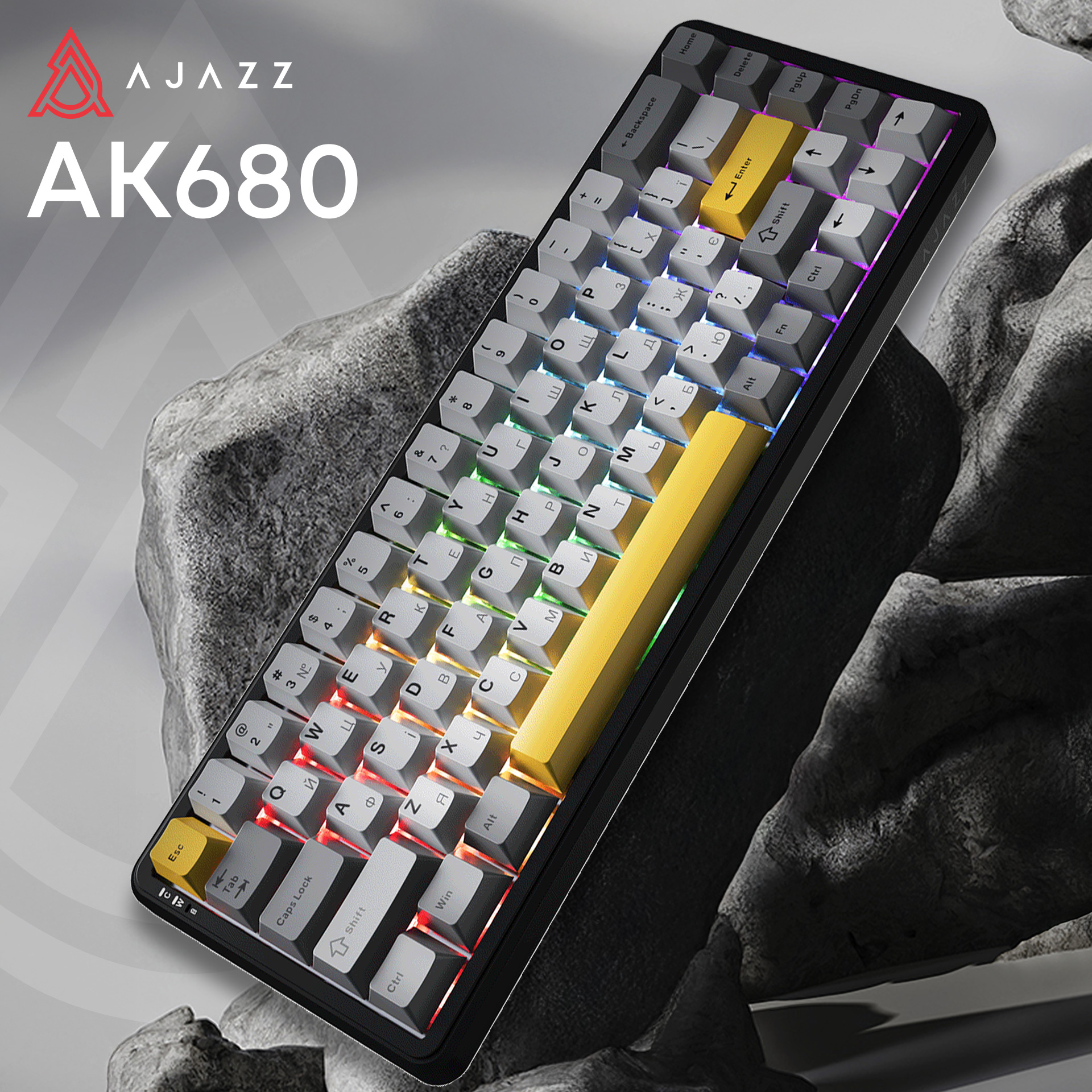 Клавіатура бездротова AJAZZ AK680 Max Wireless (8+8K) Black/Gray/Yellow