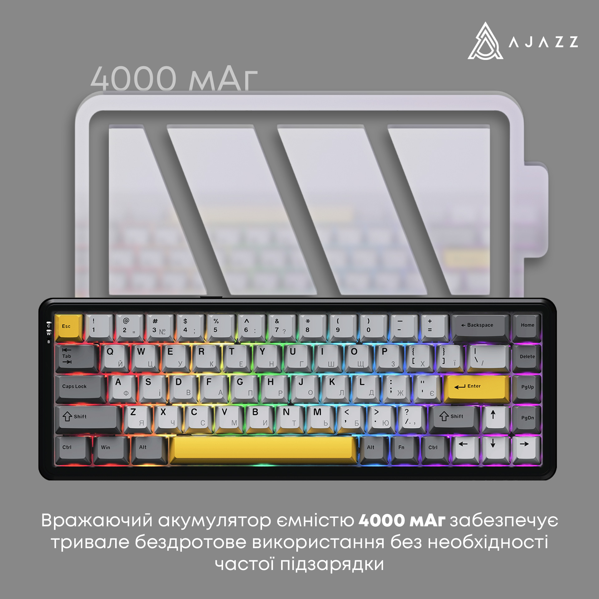Клавіатура бездротова AJAZZ AK680 Max Wireless (8+8K) Black/Gray/Yellow