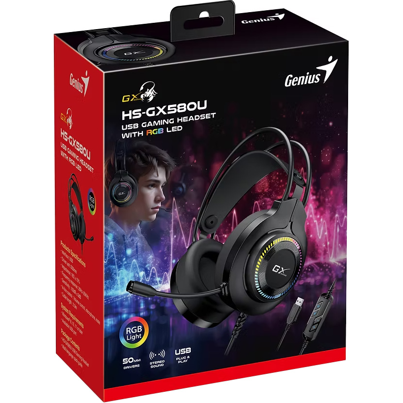Навушники геймерскі GENIUS HS-GX580U Black (31710028400)