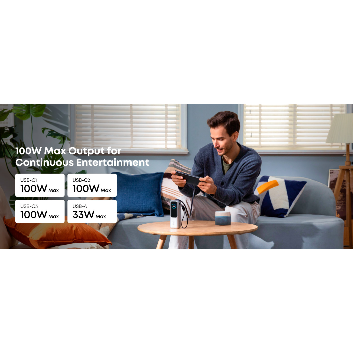 Повербанк ANKER Laptop Power Bank with Built-in Dual Type-C Cable 165W 25000mAh Silver (A1695H41)
