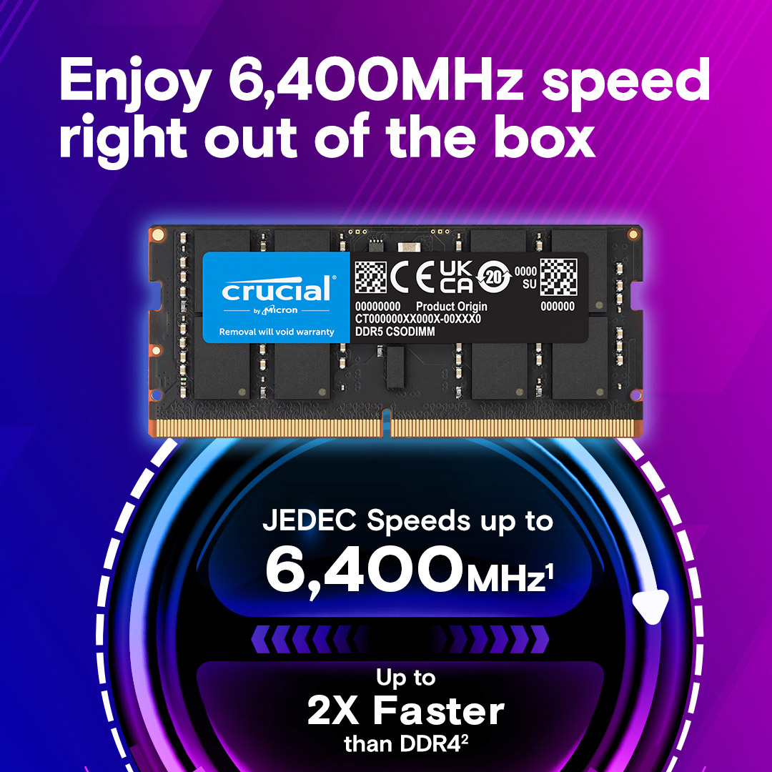 Модуль пам'яті CRUCIAL SO-DIMM DDR5 6400MHz 16GB (CT16G64C52CS5)
