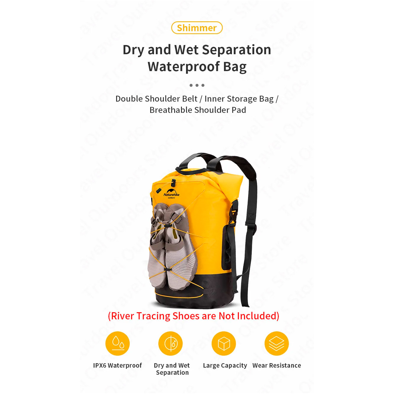 Герморюкзак NATUREHIKE NH21FSB04 Dry and Wet Separation Waterproof Backpack 40L Yellow (6927595788257)