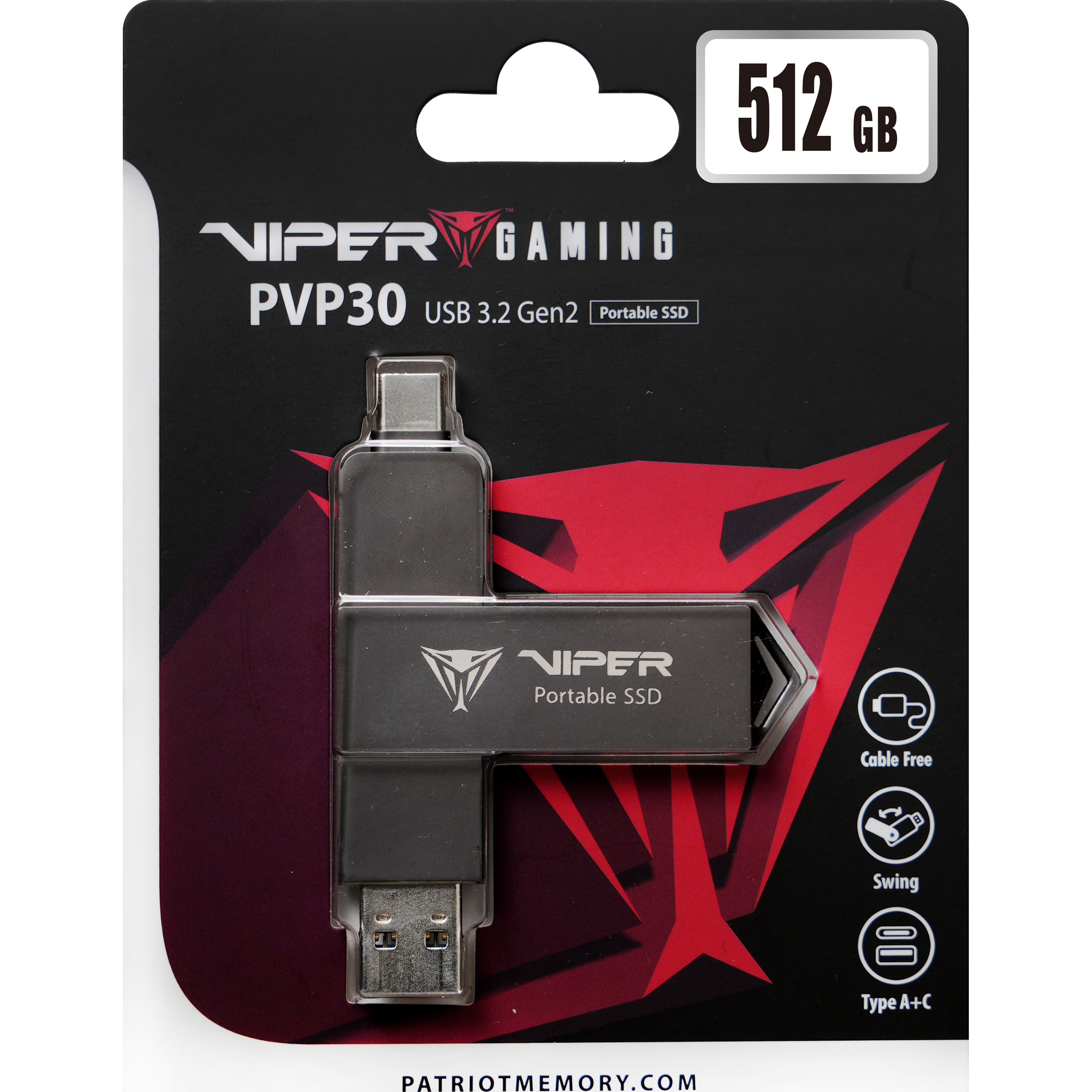 Портативный SSD диск PATRIOT Viper PVP30 512GB USB3.2 Gen2 (PVP30512G28UDG)
