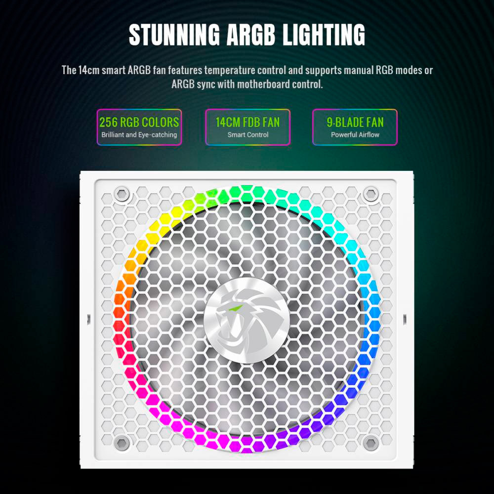 Блок живлення 1050W GAMEMAX RGB-1050G White